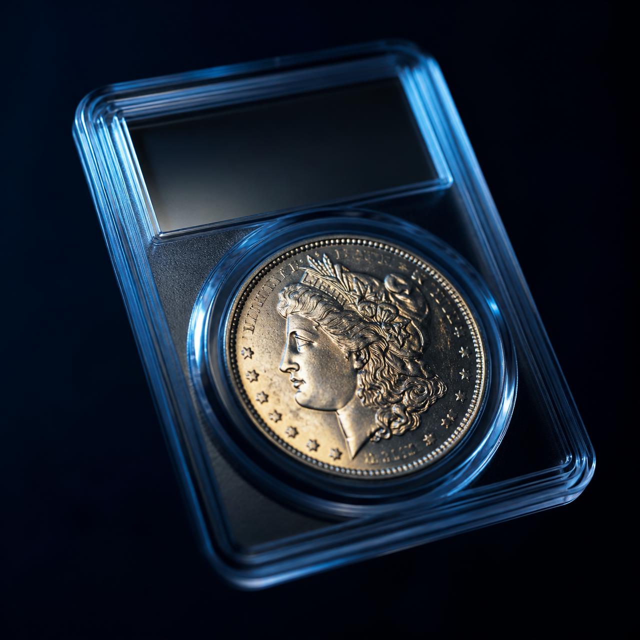 Certified silver dollar sealed in a graded holder